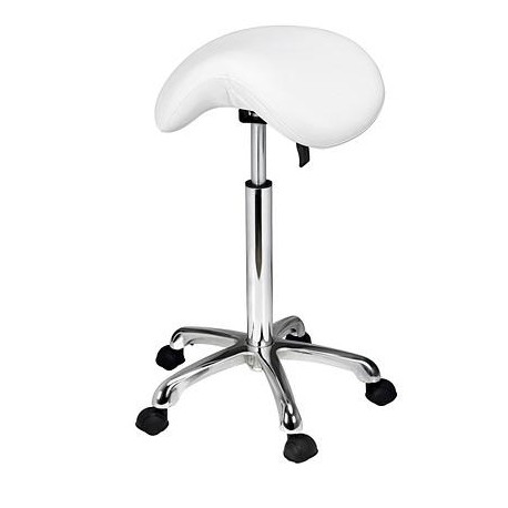 TABURETE ERGONÓMICO TIPO POTRO BLANCO BASE CROMADA