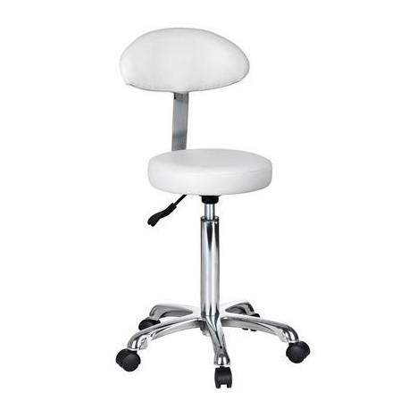 TABURETE CON RESPALDO BLANCO BASE CROMADA FAST +