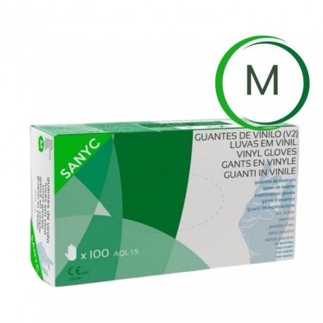 T/M GUANTES EN VINILO SIN POLVO SANYC 100u.