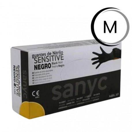 T/M NEGRO GUANTES NITRILO SIN POLVO SENSITIVE 100u